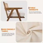 Fauteuil d'appoint de ferme du milieu du siècle - Fauteuil en bois avec dossier en rotin et coussin en lin pour salon, chambre à coucher - Beige, montage facile
