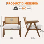 Fauteuil d'appoint de ferme du milieu du siècle - Fauteuil en bois avec dossier en rotin et coussin en lin pour salon, chambre à coucher - Beige, montage facile