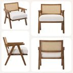 Fauteuil d'appoint de ferme du milieu du siècle - Fauteuil en bois avec dossier en rotin et coussin en lin pour salon, chambre à coucher - Beige, montage facile