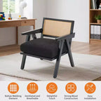 Fauteuil d'appoint de ferme du milieu du siècle - Fauteuil en bois avec dossier en rotin et coussin en lin pour salon, chambre à coucher - Beige, montage facile