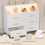 Commode, commode éclairée à 6 tiroirs avec station de charge et étagère de rangement, commode en bois, meuble de rangement moderne pour chambre à coucher, salon
