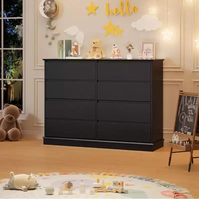 Commode à 8 tiroirs pour chambre à coucher, commode avec tiroirs profonds, grande commode double pour placard avec plateau large, commode horizontale en bois