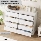 Commode à 8 tiroirs pour chambre à coucher, commode avec tiroirs profonds, grande commode double pour placard avec plateau large, commode horizontale en bois