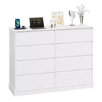 Commode à 8 tiroirs pour chambre à coucher, commode avec tiroirs profonds, grande commode double pour placard avec plateau large, commode horizontale en bois