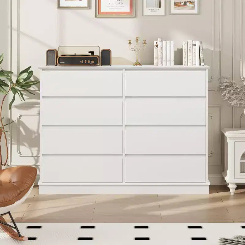 Commode à 8 tiroirs pour chambre à coucher, commode avec tiroirs profonds, grande commode double pour placard avec plateau large, commode horizontale en bois
