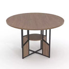Table à manger ronde pour 4-6 personnes, table de cuisine de 150 cm avec étagère de rangement, table de salle à manger circulaire avec pied, table de petit-déjeuner en bois, sans chaises