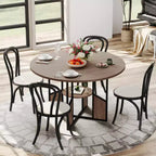 Table à manger ronde pour 4-6 personnes, table de cuisine de 150 cm avec étagère de rangement, table de salle à manger circulaire avec pied, table de petit-déjeuner en bois, sans chaises