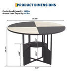 Table à manger ronde pour 4-6 personnes, table de cuisine de 150 cm avec étagère de rangement, table de salle à manger circulaire avec pied, table de petit-déjeuner en bois, sans chaises