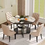 Table à manger ronde pour 4-6 personnes, table de cuisine de 150 cm avec étagère de rangement, table de salle à manger circulaire avec pied, table de petit-déjeuner en bois, sans chaises