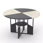 Table à manger ronde pour 4-6 personnes, table de cuisine de 150 cm avec étagère de rangement, table de salle à manger circulaire avec pied, table de petit-déjeuner en bois, sans chaises
