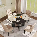 Table à manger ronde pour 4-6 personnes, table de cuisine de 150 cm avec étagère de rangement, table de salle à manger circulaire avec pied, table de petit-déjeuner en bois, sans chaises