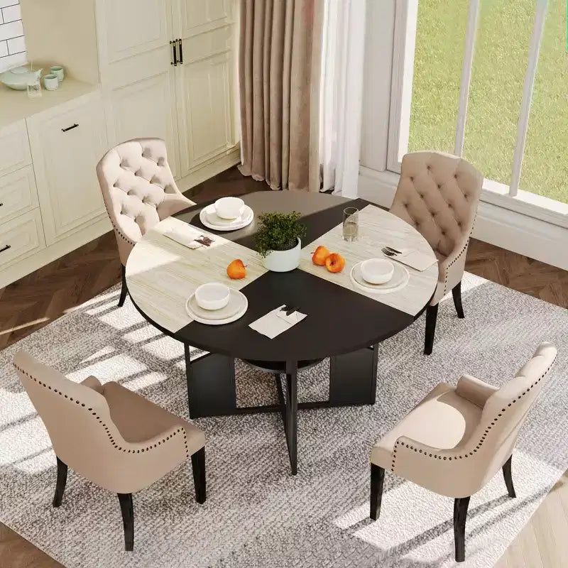 Table à manger ronde pour 4-6 personnes, table de cuisine de 150 cm avec étagère de rangement, table de dîner circulaire avec base, table de petit-déjeuner en bois, sans chaises