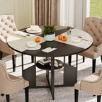Round Dining Table for 4-6, 59 Kitchen Table with Storage Shelf, Circular Dinner Table with Base, Wooden Breakfast Table, No Chairs
