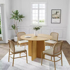 Table à manger ronde en bois massif de 42 x 42 po, finition naturelle et pieds élégants arqués pour salles à manger et cuisines modernes