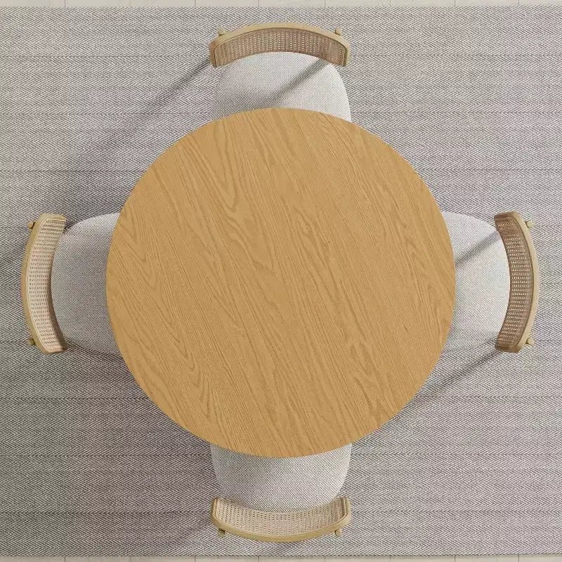 Table à manger ronde en bois massif de 42 x 42 po, finition naturelle et pieds élégants arqués pour salles à manger et cuisines modernes