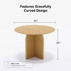 Table à manger ronde en bois massif de 42 x 42 po, finition naturelle et pieds élégants arqués pour salles à manger et cuisines modernes