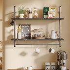 Bestier Industrial 2-Tier Wall-Mounted Bookshelf Plant Stand Shelf Baker's Racks with 8 S-Hooks