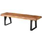 HomeRoots 68 Brown and Black Solid Wood And Metal Live Edge Dining Bench