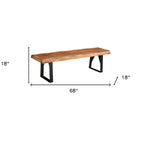 Banc de salle à manger 68 po en bois massif et métal, au bord naturel, noir et marron
