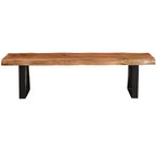 Banc de salle à manger 68 po en bois massif et métal, au bord naturel, noir et marron