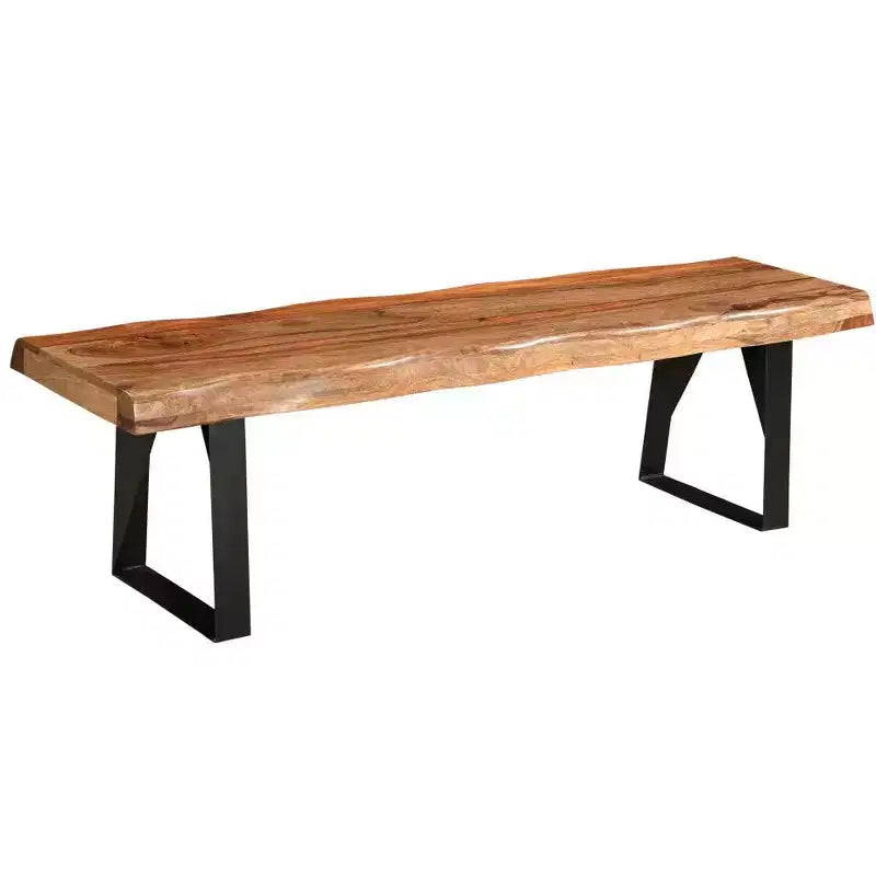 Banc de salle à manger 68 po en bois massif et métal, au bord naturel, noir et marron