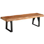 Banc de salle à manger 68 po en bois massif et métal, au bord naturel, noir et marron