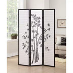 MAYEERTY 3 Panel Privacy Room Divider Bamboo Parttern Wood Paper Black 54x71