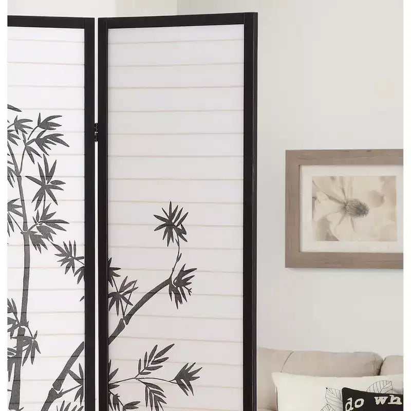 Séparateur de pièce 3 panneaux Brise-vue en bambou Papier bois noir 54x71
