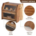 Boîte à Pain, Boîte à Pain Double Couche en Bois d'Acacia avec Panneau de Porte en Acrylique Transparent, Évents d'Aération, Récipient à Pain de Comptoir, Support à Pain Marron Rustique