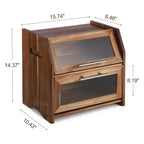 Boîte à Pain, Boîte à Pain Double Couche en Bois d'Acacia avec Panneau de Porte en Acrylique Transparent, Évents d'Aération, Récipient à Pain de Comptoir, Support à Pain Marron Rustique