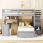 Whisen Full Over Twin Bunk Bed with Built-in Desk, Shelves, Multiple Drawers and Storage Staircase