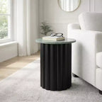 Modern End Table, Side Table, or Small Night Stand for Home Decor - Large Ribbed Table with Marble Top Perfect for Small Spaces - 20 Black & Green