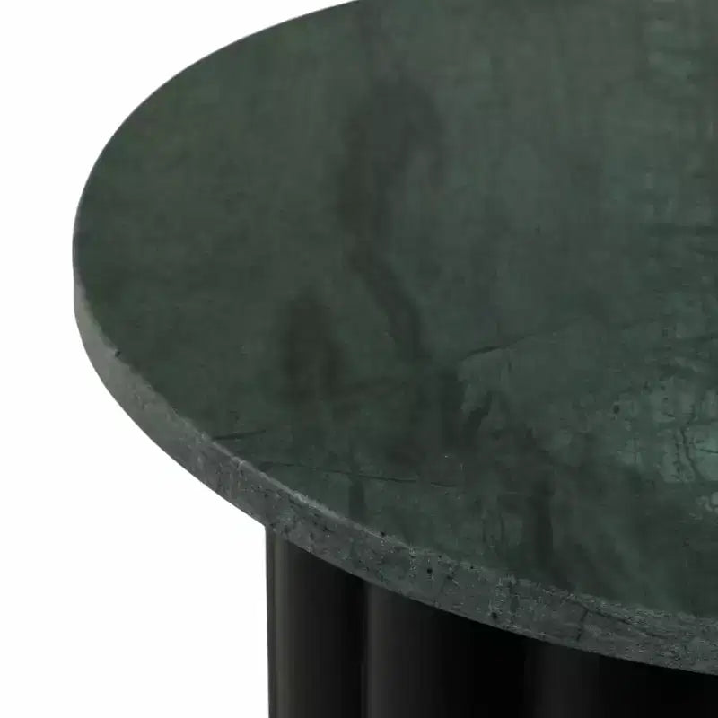 Table d'appoint moderne, bout de canapé ou petite table de chevet pour la décoration intérieure - Grande table nervurée avec plateau en marbre parfaite pour les petits espaces - 20 Noir et Vert
