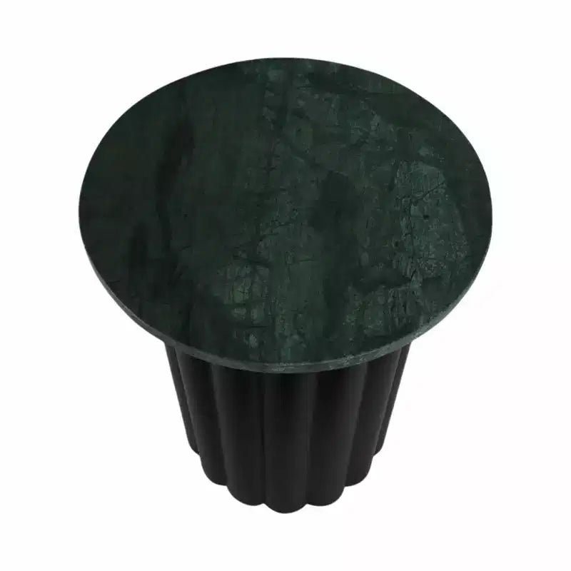 Table d'appoint moderne, bout de canapé ou petite table de chevet pour la décoration intérieure - Grande table nervurée avec plateau en marbre parfaite pour les petits espaces - 20 Noir et Vert