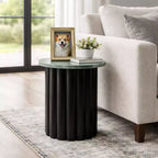 Table d'appoint, table de chevet ou petite table de nuit moderne pour la décoration intérieure - Grande table nervurée avec plateau en marbre parfaite pour les petits espaces - 20 Noir et Vert