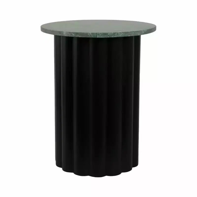 Table d'appoint moderne, bout de canapé ou petite table de chevet pour la décoration intérieure - Grande table nervurée avec plateau en marbre parfaite pour les petits espaces - 20 Noir et Vert
