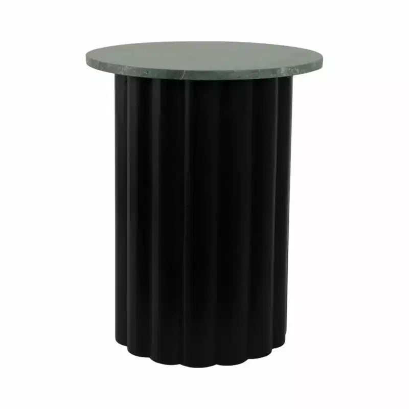 Table d'appoint moderne, bout de canapé ou petite table de chevet pour la décoration intérieure - Grande table nervurée avec plateau en marbre parfaite pour les petits espaces - 20 Noir et Vert