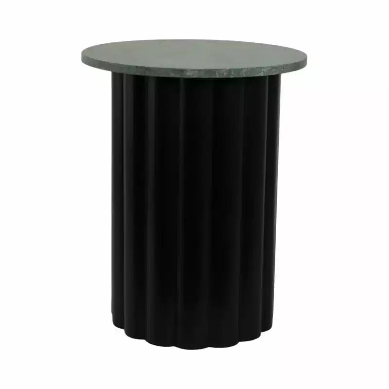 Table d'appoint moderne, bout de canapé ou petite table de chevet pour la décoration intérieure - Grande table nervurée avec plateau en marbre parfaite pour les petits espaces - 20 Noir et Vert