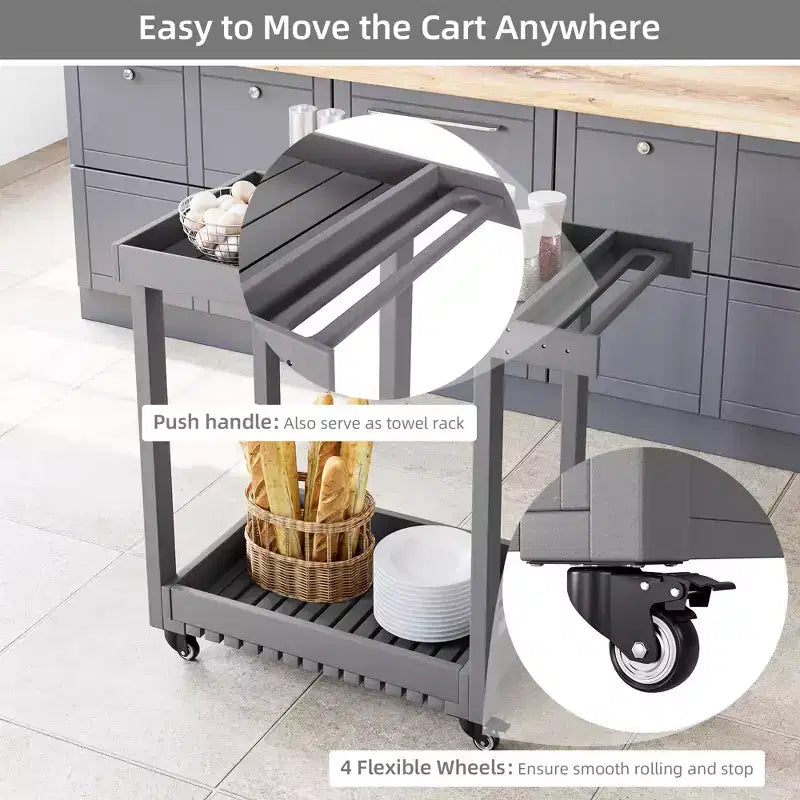 Chariot de service utilitaire à 2 étagères – Capacité de 227 kg – Idéal pour la maison, le bureau, le patio et le barbecue
