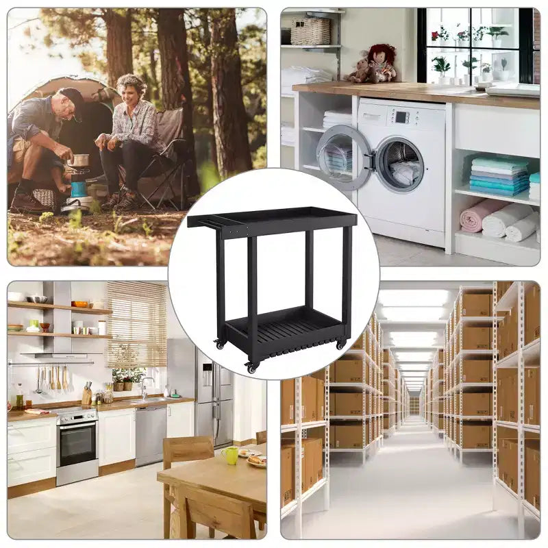 Chariot de service utilitaire à 2 étagères – Capacité de 227 kg – Idéal pour la maison, le bureau, le patio et le barbecue