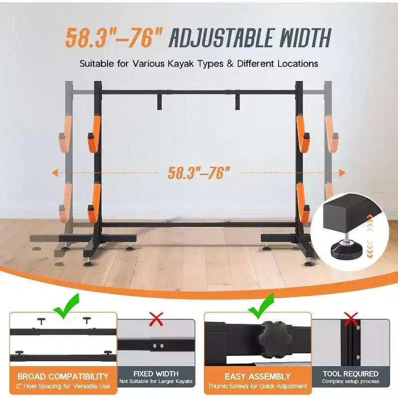 Support de rangement autonome pour kayak, support à largeur réglable avec base stable
