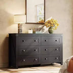 GALAXHERO Farmhouse 6 Drawer Wood Dresser, With Double Rustic Handles, TV Stand for 60 TV, Clothes Organizer for Bedroom & Living Room,Black