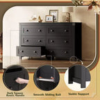 Commode en bois à 6 tiroirs avec doubles poignées rustiques, meuble TV pour téléviseur 60", organisateur de vêtements pour chambre et salon, noir