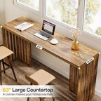 Table de bar hauteur comptoir 63, tables de cuisine et de salle à manger rectangulaires hautes avec base à persiennes pour espaces étroits