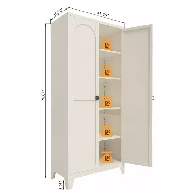 70 Armoire de rangement haute en métal avec portes verrouillables et étagères réglables, Armoire de cuisine, Armoire de rangement de garage pour outils et vêtements pour la maison et le bureau