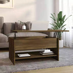 Coffee Table Brown Oak Engineered Wood Standard Height Adjustable