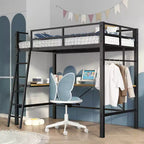 Lit mezzanine en métal avec bureau en L, design ne nécessitant pas de sommier, lit double avec garde-corps de sécurité et échelle, cadres de lit pour salon, chambre, noir