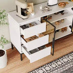 Meuble de bar à café 63 pouces, buffet avec rangement, 3 tiroirs, îlot de cuisine blanc de style ferme avec 2 portes vitrées, table de buffet pour salle à manger et cuisine