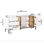 Meuble de bar à café 63 pouces, buffet avec rangement, 3 tiroirs, îlot de cuisine blanc de style ferme avec 2 portes vitrées, table de buffet pour salle à manger et cuisine