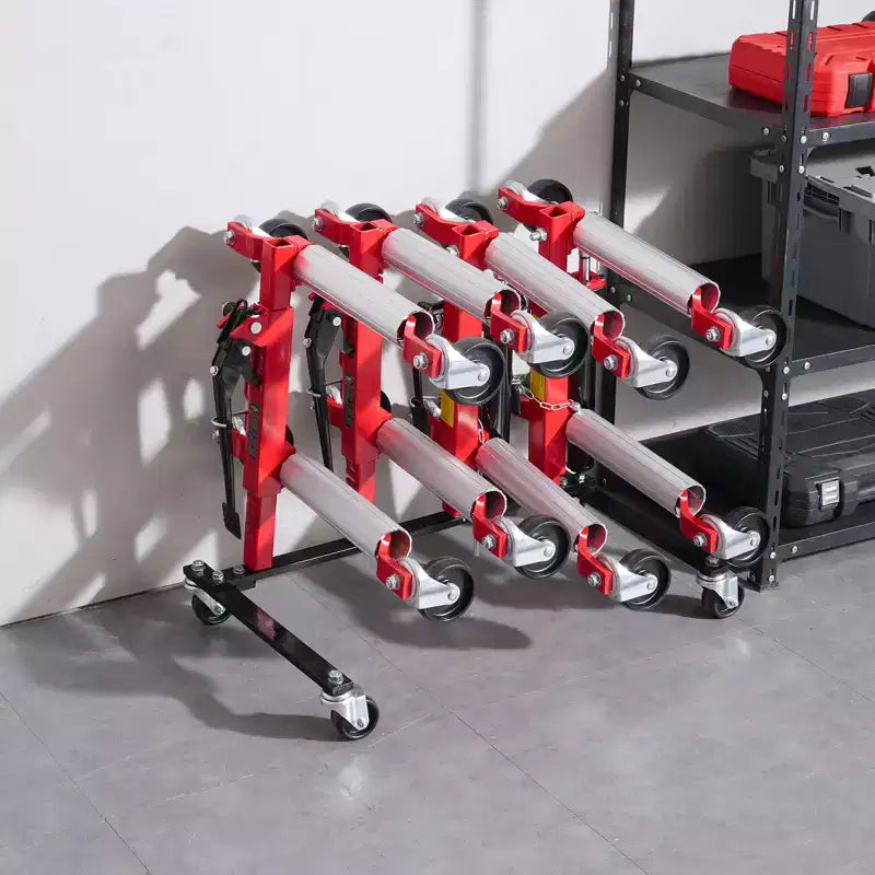 Support de déplacement de voiture, support de rangement avec roues pivotantes à 360°, organisateur de vérin hydraulique à cliquet, capacité de 4 chariots, noir